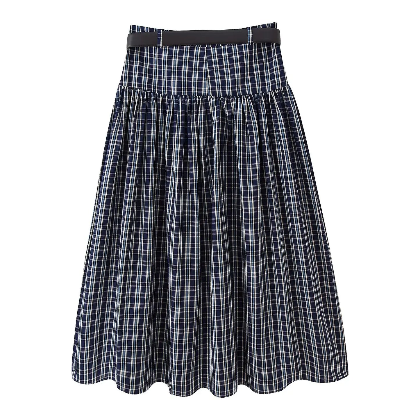 SADIE PLAID MIDI BELTED SKIRT