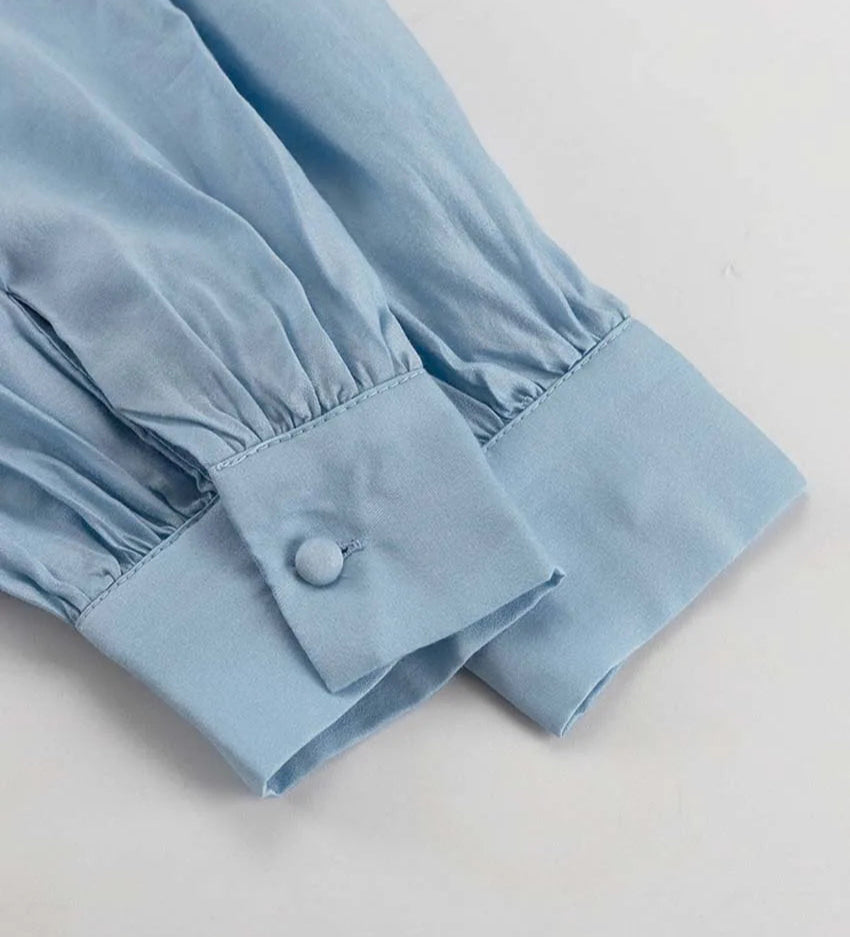 MICRO COLLAR BLUE LONG SLEEVED DRESS