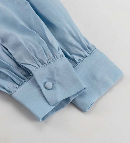 MICRO COLLAR BLUE LONG SLEEVED DRESS