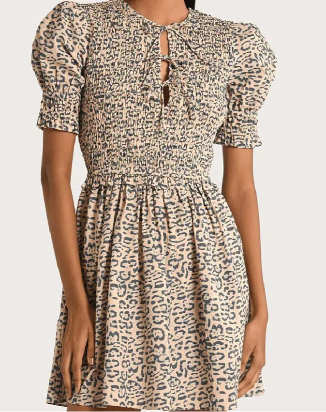 LEOPARD PRINT PUFF SLEEVE DRESS