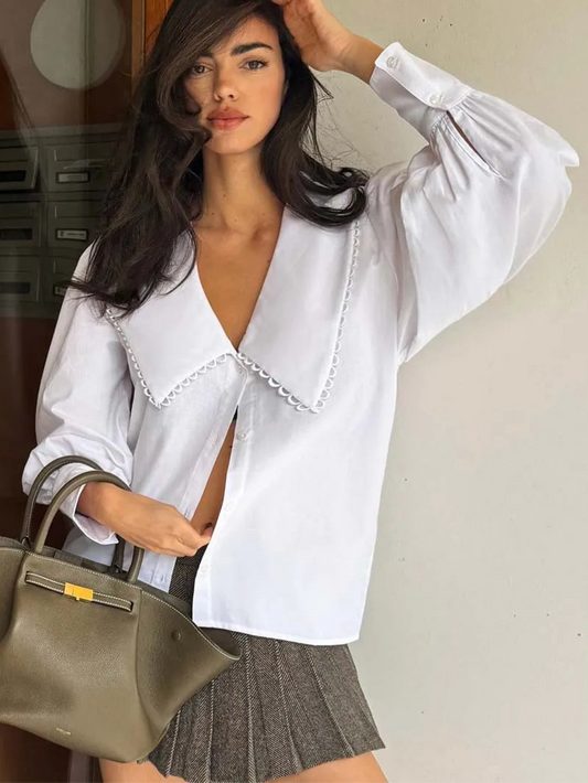 WIDE COLLAR DETAIL LONG SLEEVED SHIRT