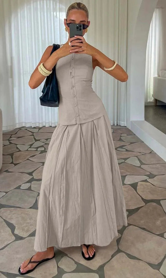 SLIM-FIT SLEEVELESS TOP & SKIRT TWO PIECE SET
