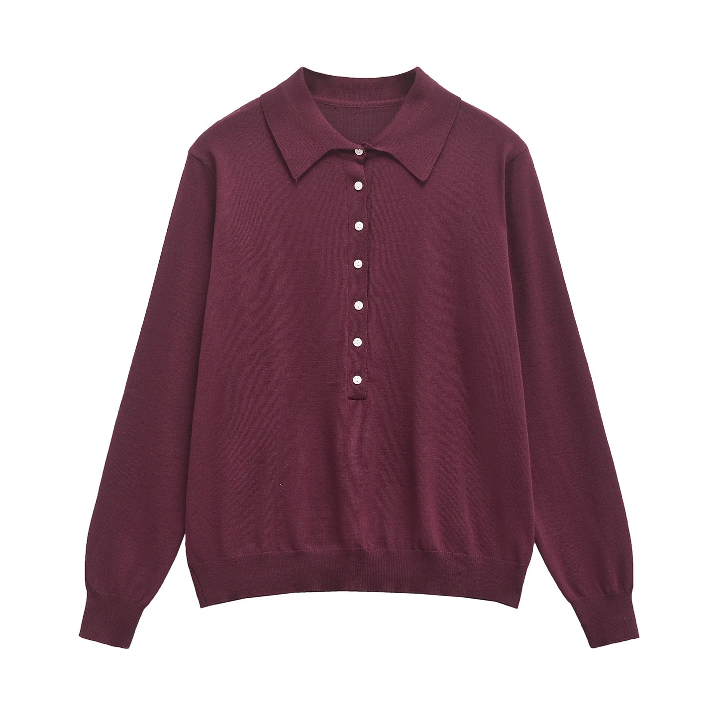 Maroon sweater with a collar on a white background