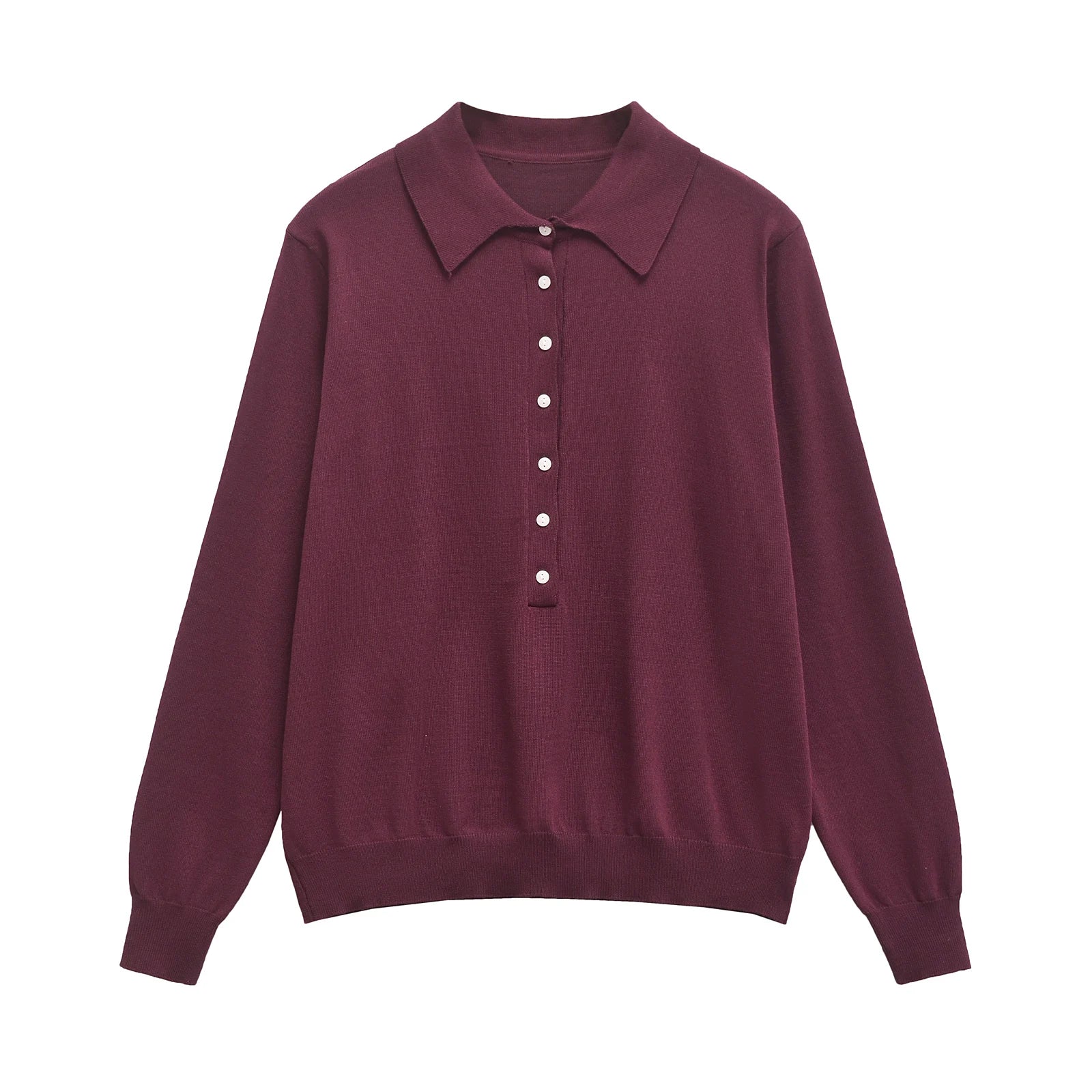 Maroon sweater with a collar on a white background