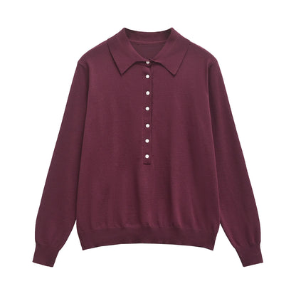 Maroon sweater with a collar on a white background