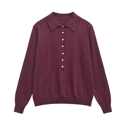 Maroon sweater with a collar on a white background