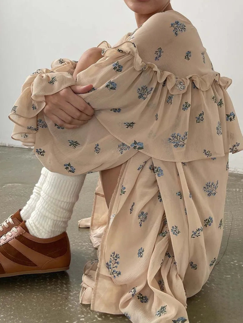 RUFFLED BEIGE BLOUSE DRESS