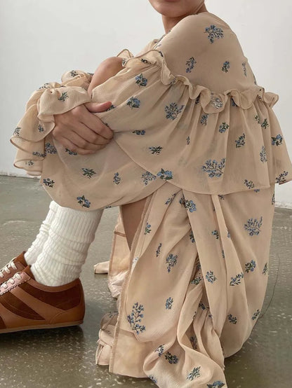 RUFFLED BEIGE BLOUSE DRESS