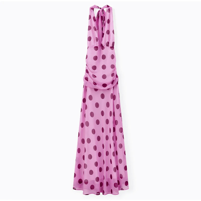 ATHENA POLKA DOT HALTER PINK MAXI DRESS