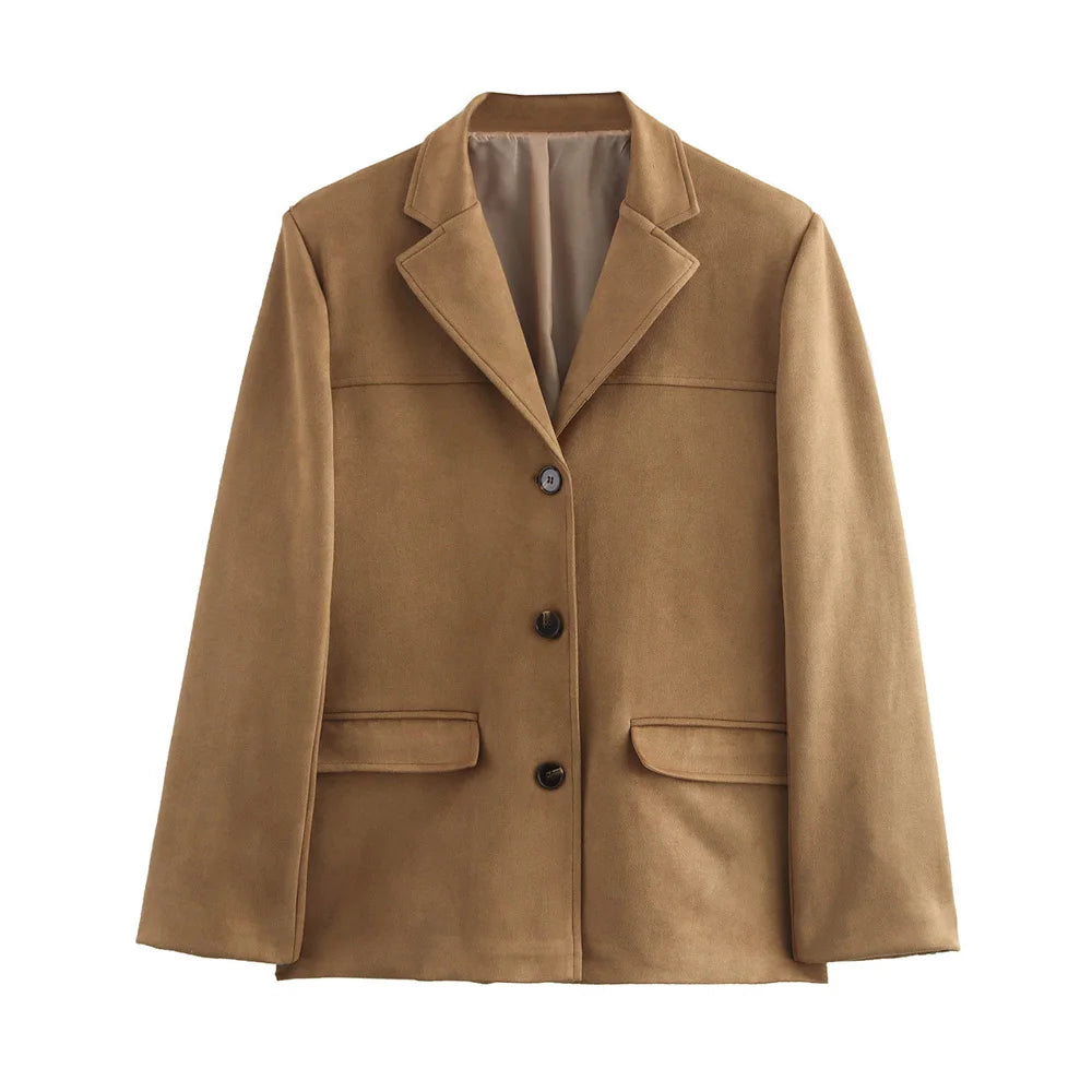 Brown coat with black buttons on a white background