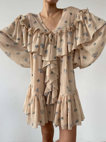 RUFFLED BEIGE BLOUSE DRESS