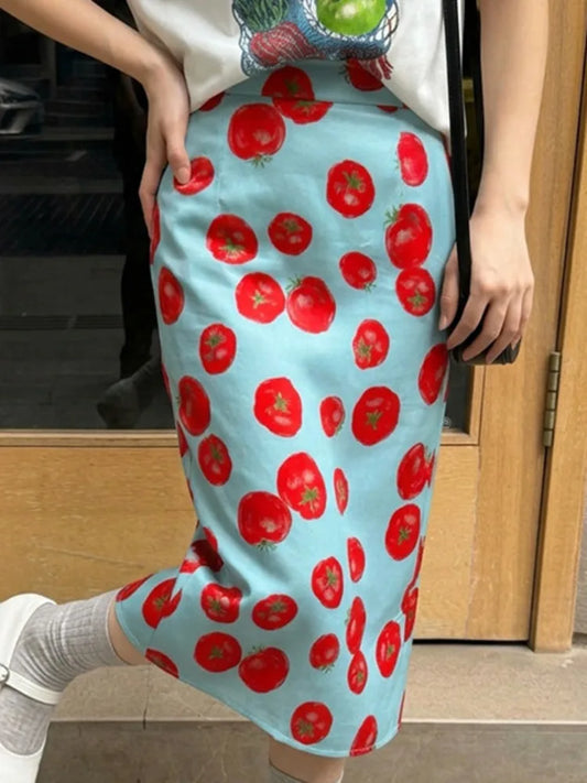 DOLCE TOMATO PRINT MIDI SKIRT