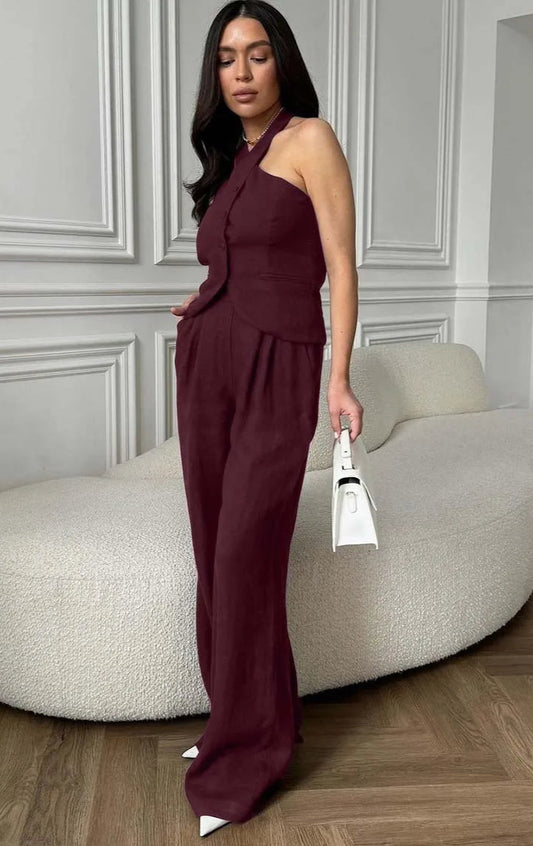 HALTER TOP & PANTS TWO PIECE SET