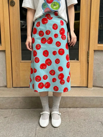 DOLCE TOMATO PRINT MIDI SKIRT