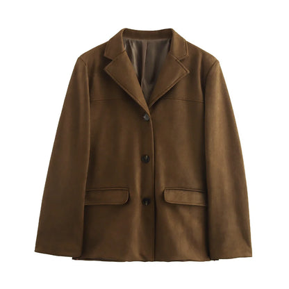 Brown jacket with button details on a white background