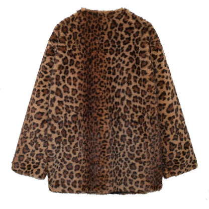 LEOPARD BROWN FAUX FUR COAT