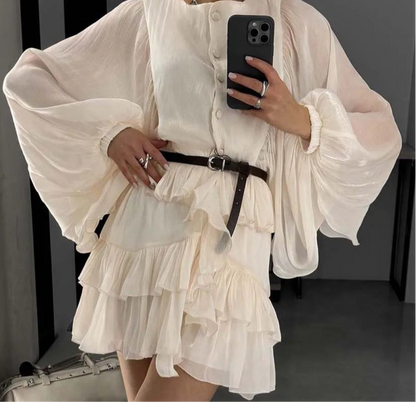 BATWING SLEEVE RUFFLED BLOUSE DRESS