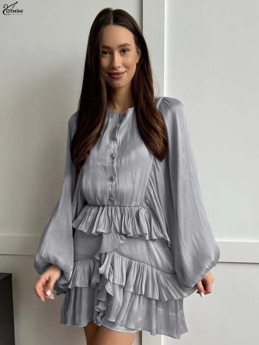 BATWING SLEEVE RUFFLED BLOUSE DRESS