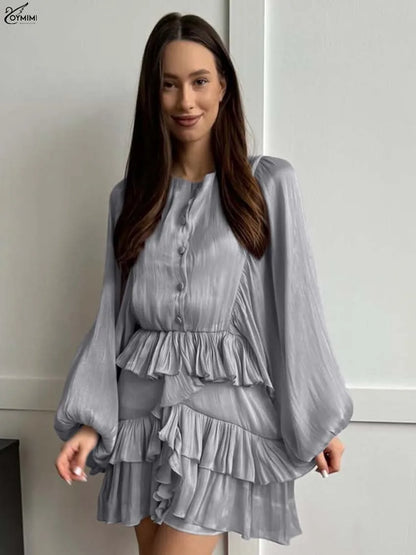 BATWING SLEEVE RUFFLED BLOUSE DRESS