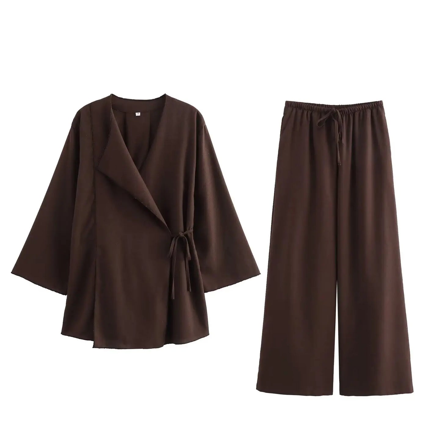 Brown coat and pants set on a white background