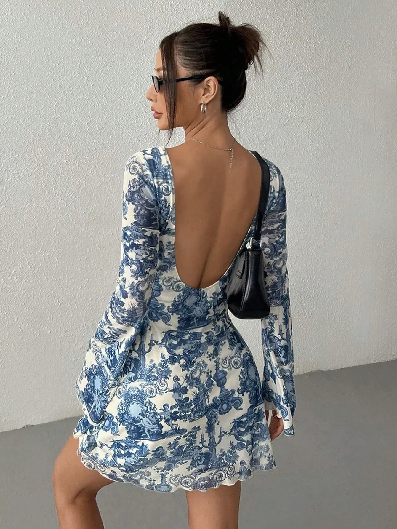 QUINN BLUE PORCELAIN PRINT LONG SLEEVE DRESS – Lemon & Co