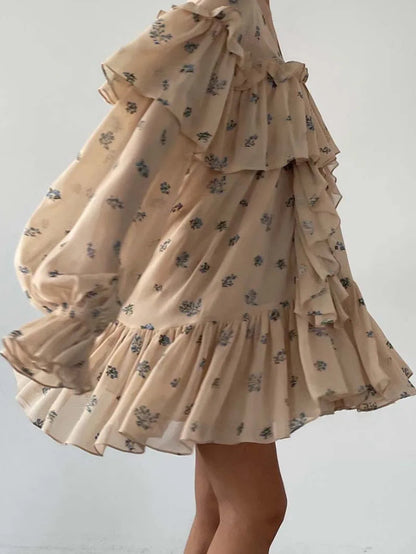 RUFFLED BEIGE BLOUSE DRESS