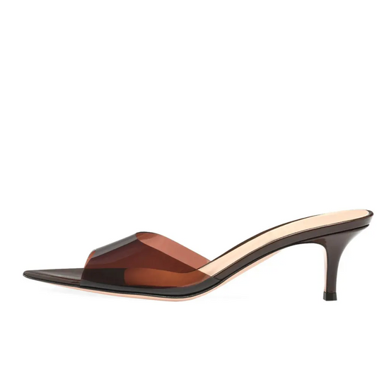 POINTED SEE-THROUGH MULE HEELS