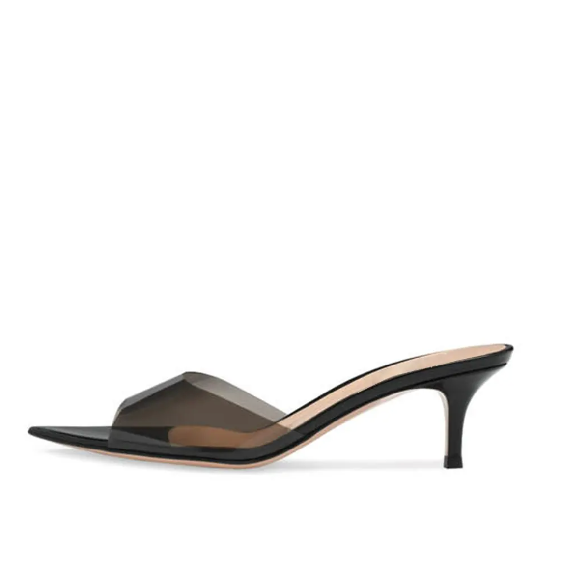 POINTED SEE-THROUGH MULE HEELS