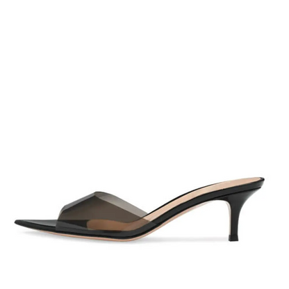 POINTED SEE-THROUGH MULE HEELS