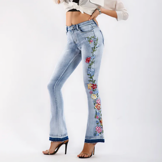 FLORAL DETAIL FLARE JEANS