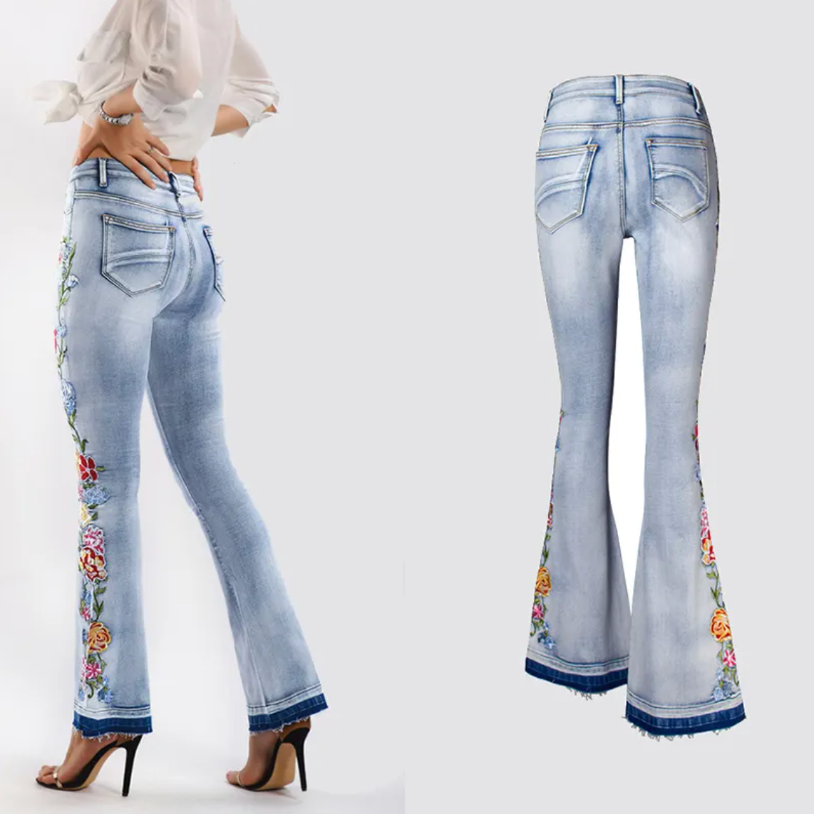 FLORAL DETAIL FLARE JEANS