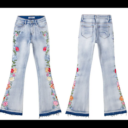 FLORAL DETAIL FLARE JEANS