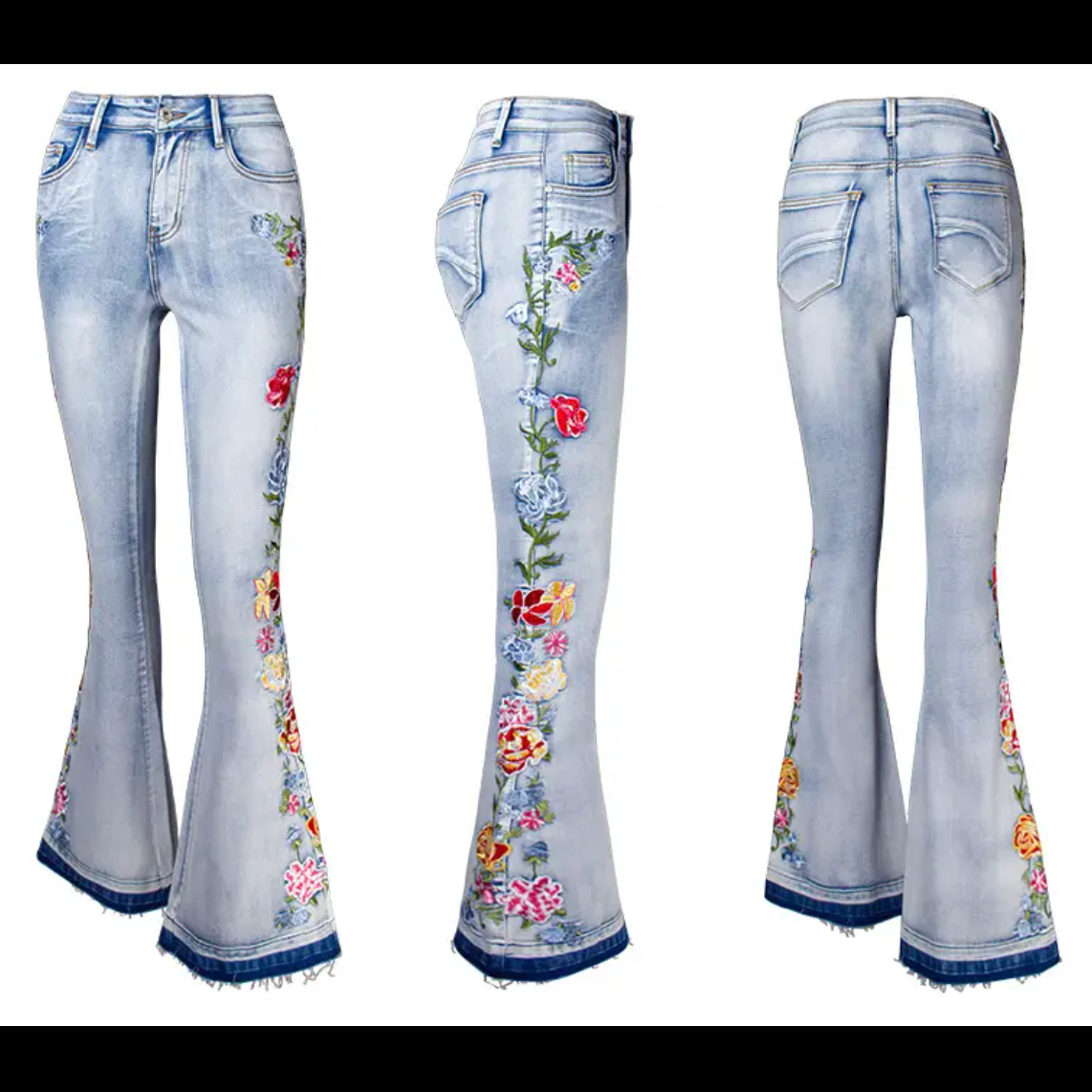 FLORAL DETAIL FLARE JEANS