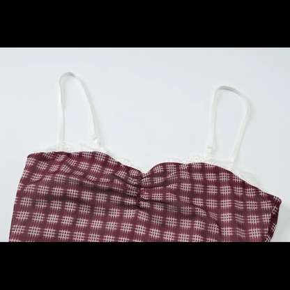 BURGUNDY CHECKERED SLEEVELESS TOP
