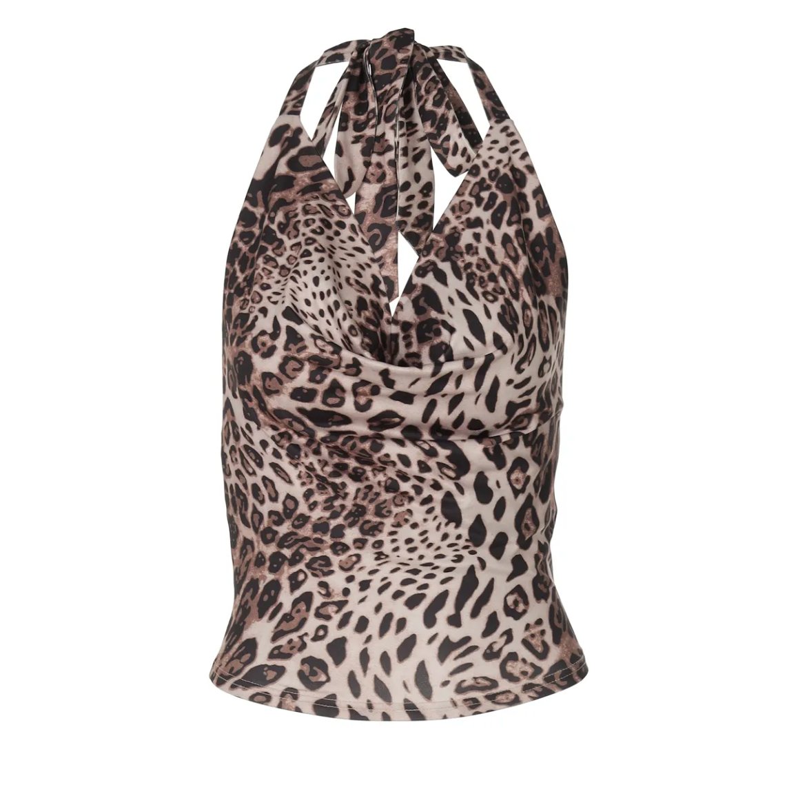 LEOPARD PRINT COWL NECKLINE HALTER TOP