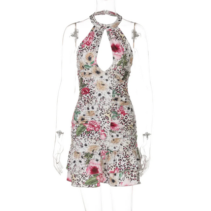 FLORAL LEOPARD PRINT SLEEVELESS DRESS