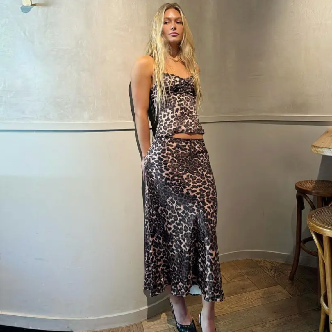 LEOPARD PRINT SLEEVELESS TOP & SKIRT CO-ORD
