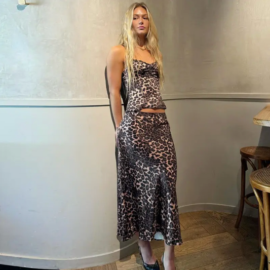 LEOPARD PRINT SLEEVELESS TOP & SKIRT CO-ORD