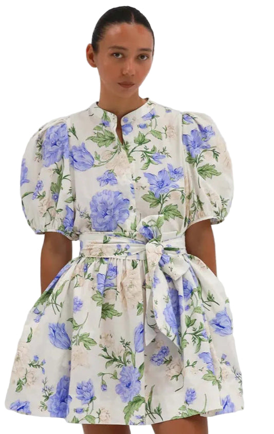 BLUE FLORAL PUFF SLEEVE DRESS