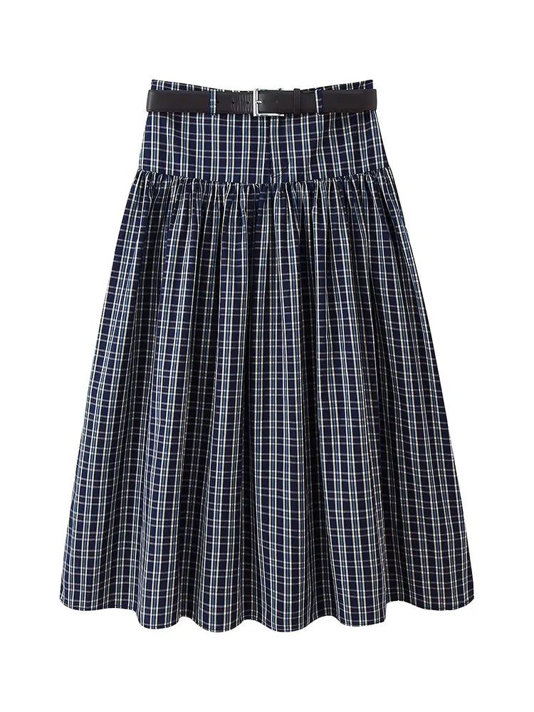 SADIE PLAID MIDI BELTED SKIRT