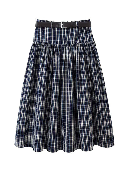 SADIE PLAID MIDI BELTED SKIRT