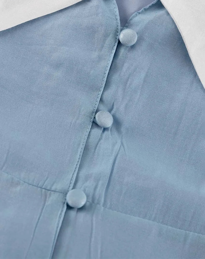 MICRO COLLAR BLUE LONG SLEEVED DRESS
